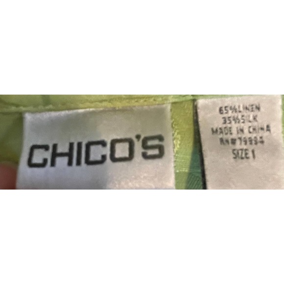 Chico’s Green Linen Silk Blend Button Up Collared Shirt Size 1 Medium EUC - Picture 3 of 3